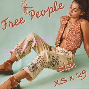 Free People Tahiti Embroidered Cargo Pants Sz XS